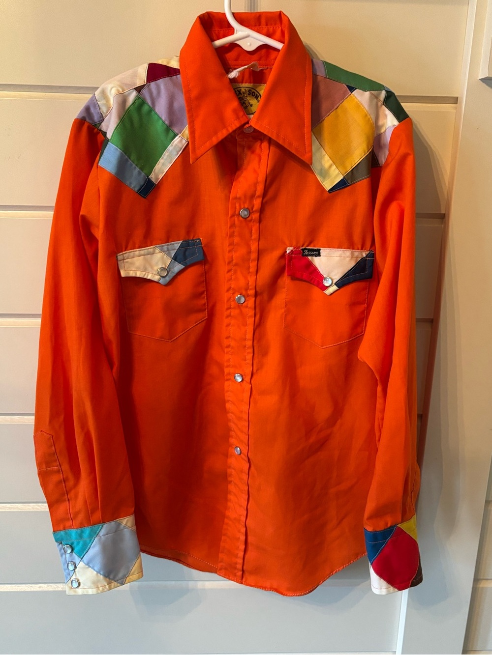 Vintage Orange Rodeo ‘Tex Son’ Western Colorful Patchwork Snap Longsleeve Shirt